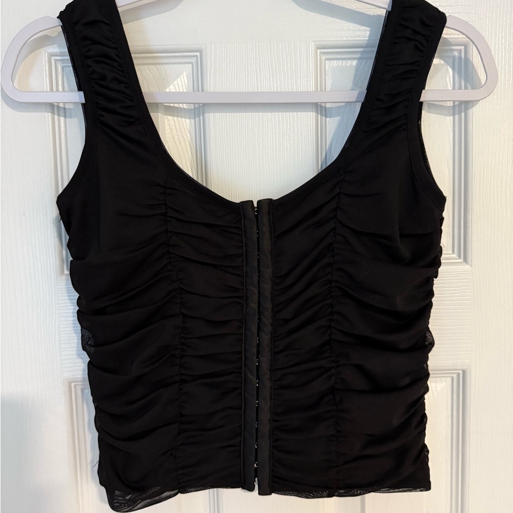 Shinestar Black Ruched Fitted Sleeveless Tank Top